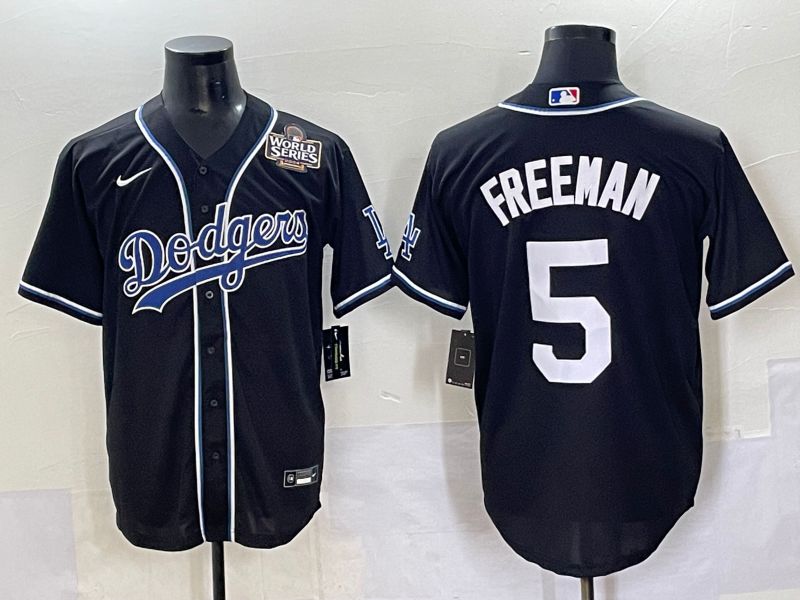 Men 2025 Los Angeles Dodgers 5 Freeman Black Three generations Fashion Nike MLB Jersey style 7049